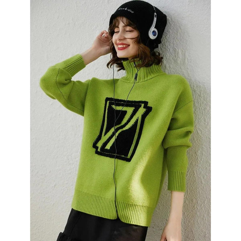 Women's thick color block sweater, view 6 - MRSLM