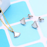 white shell skirt stud earrings, view 5 - MRSLM
