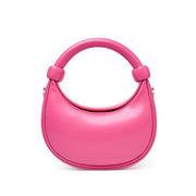 rose pink leather crescent crossbody bag, view 3 - MRSLM