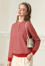 women's plaid knit ribbed sweatshirt, view 3 - MRSLM