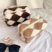 plush plaid barrel makeup bag, view 9 - MRSLM