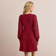 women's round neck slim long sleeve dress, view 4 - MRSLM