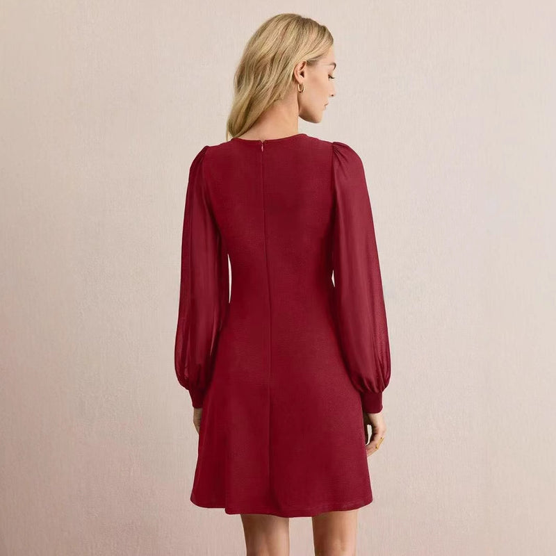 women's round neck slim long sleeve dress, view 4 - MRSLM