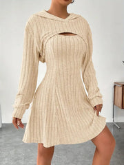 hooded shawl vest and short skirt set, view 6 - MRSLM