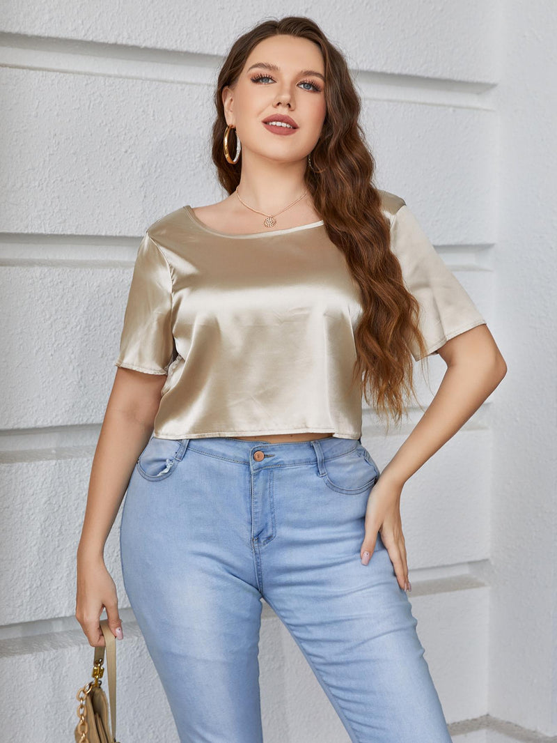 women's short sleeve backless t-shirt in gold, view 6 - MRSLM