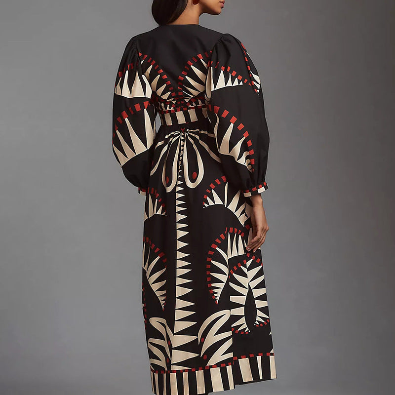 v-neck floral long dress, view 4 - MRSLM