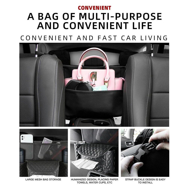leather car seat storage bag with drink holders, view 8 - MRSLM