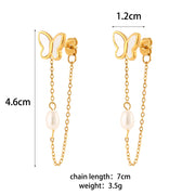 stainless steel shell butterfly stud earrings, view 5 - MRSLM