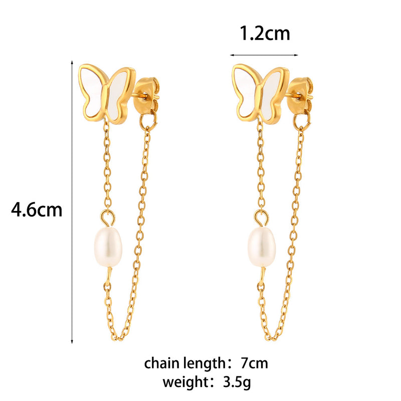 stainless steel shell butterfly stud earrings, view 5 - MRSLM