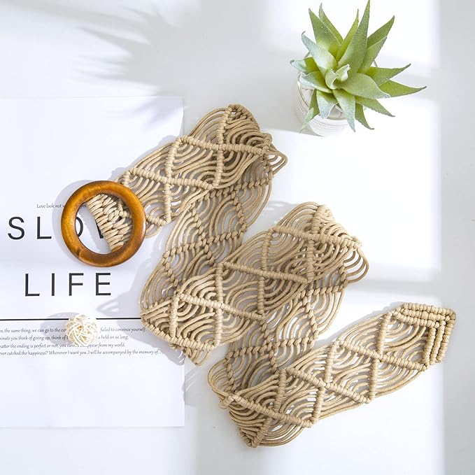 boho woven belt with wooden buckle, view 6 - MRSLM