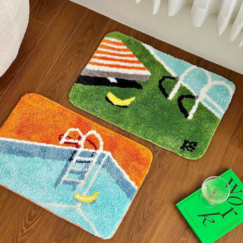 swimming pool pattern tufted door mat, view 4 - MRSLM