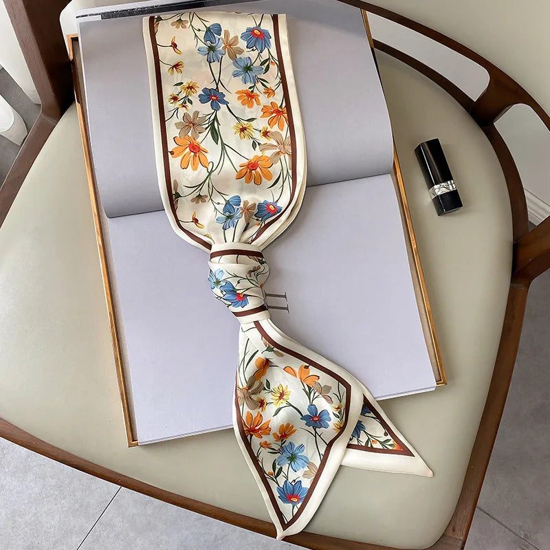Floral print long polyester scarf, view 10 - MRSLM