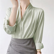 women's v-neck satin shirt top, view 8 - MRSLM