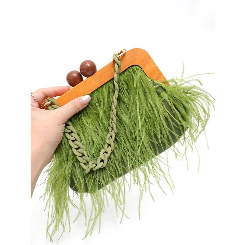 feather evening clutch with acrylic chain, view 8 - MRSLM