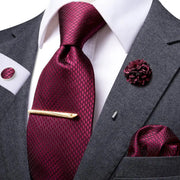 Red burgundy silk wedding tie set - MRSLM