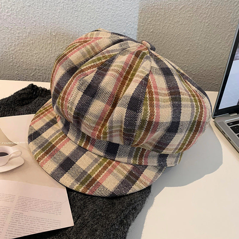 retro plaid beret, view 2 - MRSLM