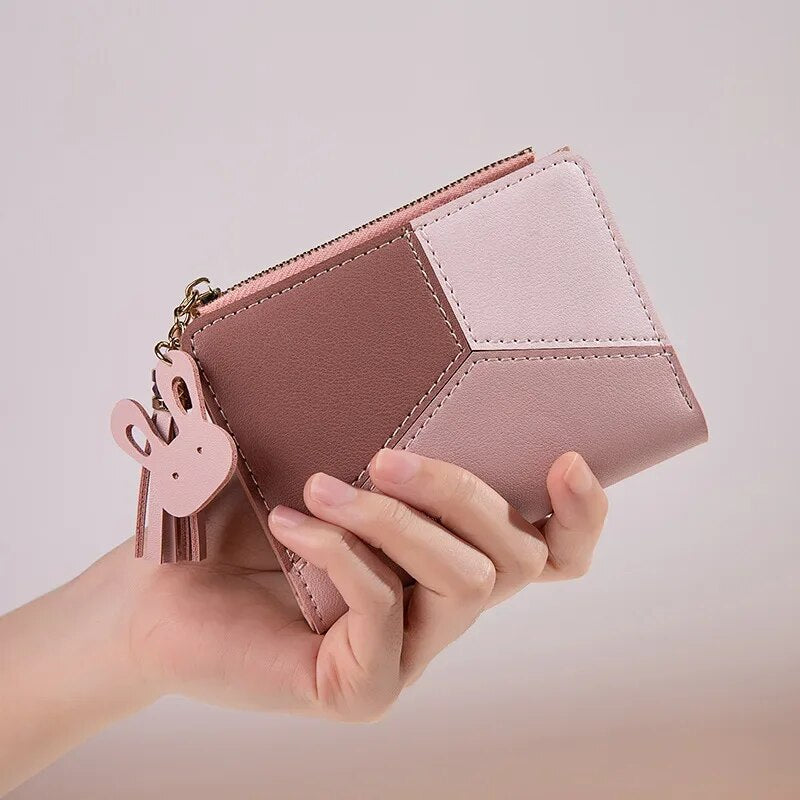 plaid mini wallet with tassel, view 6 - MRSLM