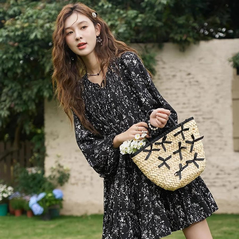 floral flounce-edge loose dress - MRSLM