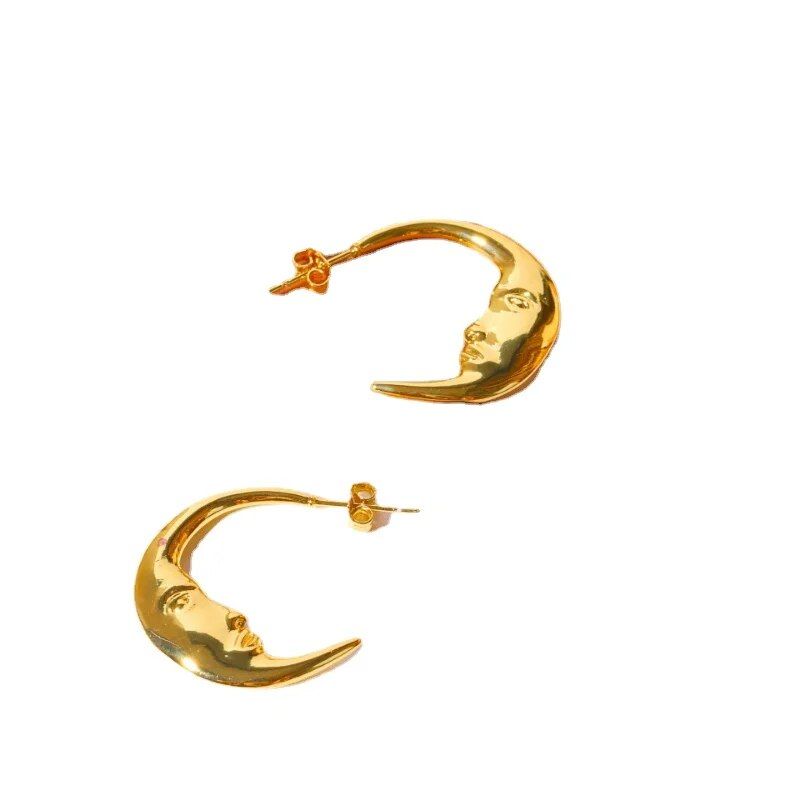 gold-tone moon stud earrings, view 2 - MRSLM