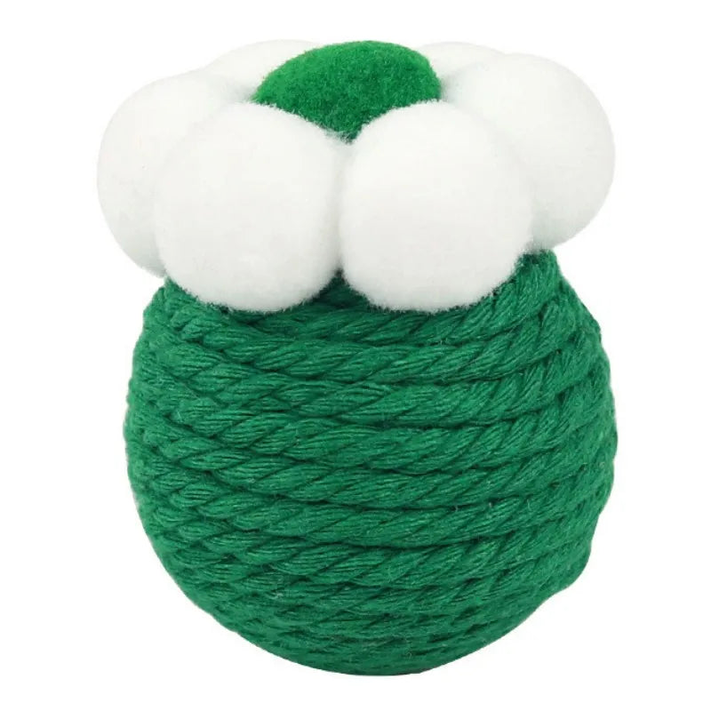 sisal ball cat toy with teaser stick, view 3 - MRSLM