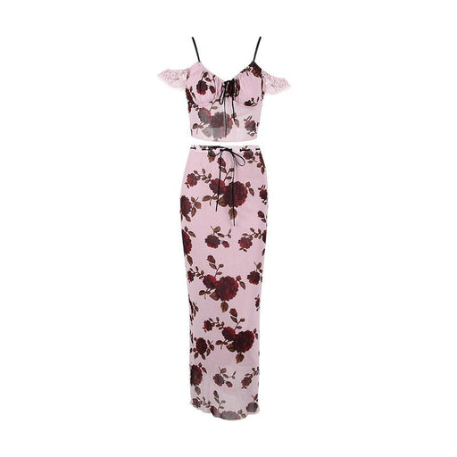 pink maxi skirt and cropped top set, view 2 - MRSLM