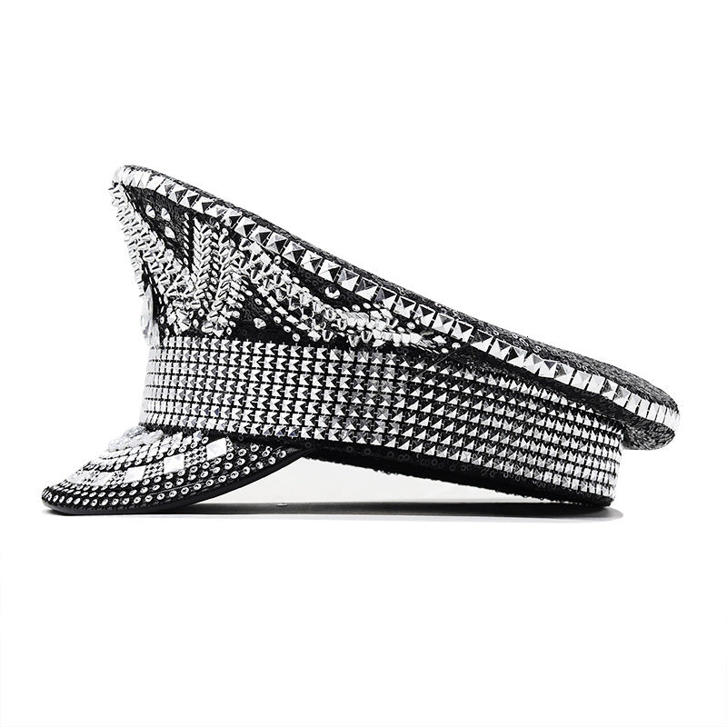 black paillette flat top party hat, view 6 - MRSLM