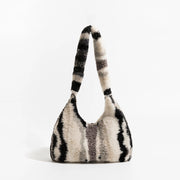 striped faux fur underarm hobo bag, view 3 - MRSLM
