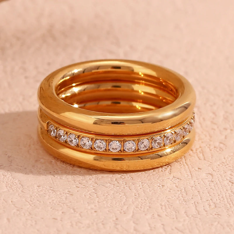 zircon three-piece gold plated ring set, view 5 - MRSLM