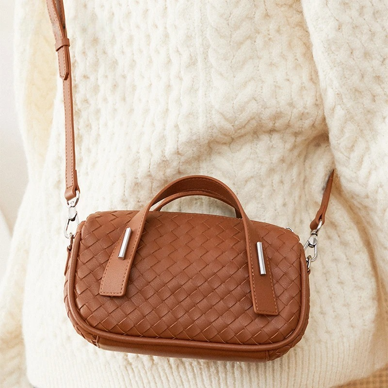 woven leather crossbody pillow bag, view 5 - MRSLM