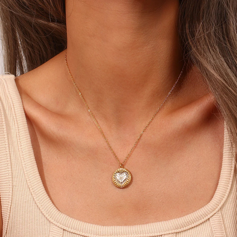 black and white enamel heart sunburst necklace, view 3 - MRSLM