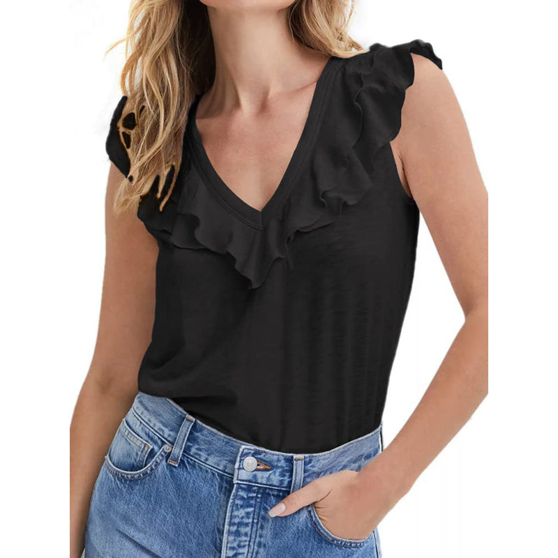 women's ruffled v-neck t-shirt - MRSLM