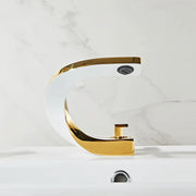 brass gold and white bathroom basin faucet, view 4 - MRSLM