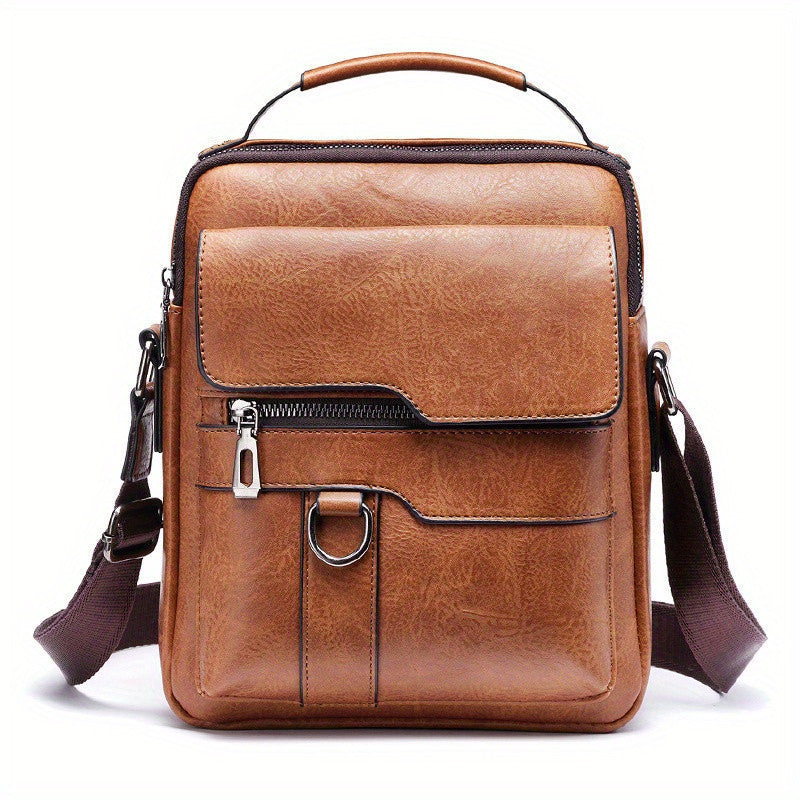 men's PU leather crossbody messenger bag, view 3 - MRSLM
