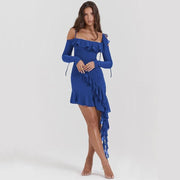 backless ruffle mini dress, view 2 - MRSLM
