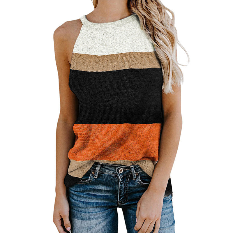 women's knitted stripe sleeveless vest, view 2 - MRSLM