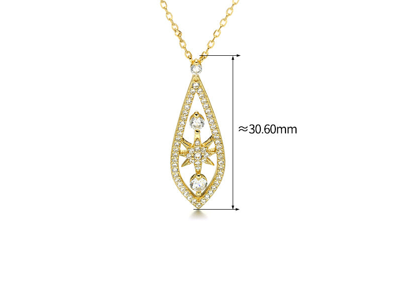 Vintage Water Drop Sterling Silver Gold-plated Zircon Necklace For Women