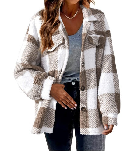 Women's fluffy lamb fleece button jacket, view 5 - MRSLM