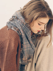 women's plaid houndstooth wool scarf, view 5 - MRSLM