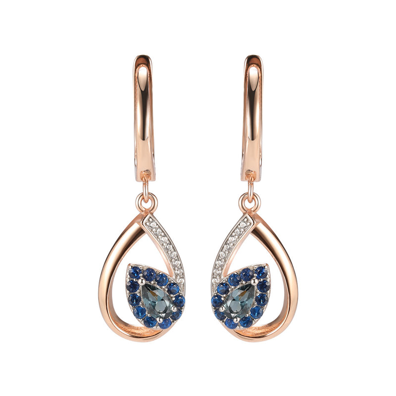 blue rose gold leaf earrings, view 4 - MRSLM