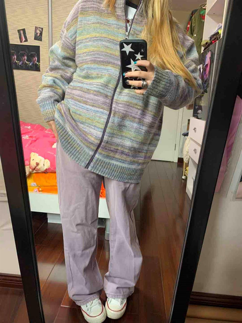 rainbow striped zip cardigan, view 10 - MRSLM