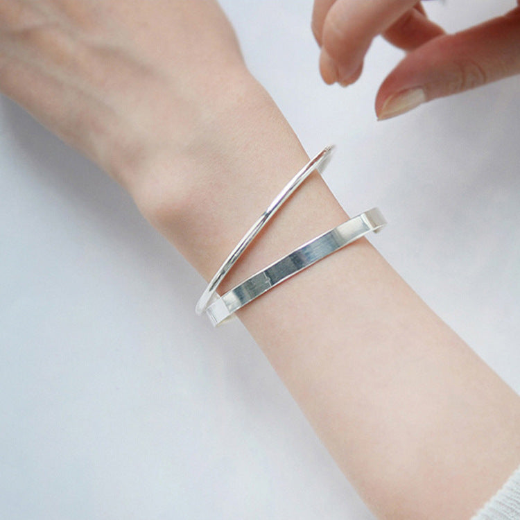 s925 sterling silver glossy bangle, view 5 - MRSLM