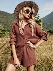 women's cotton shirt and shorts two-piece set, view 2 - MRSLM