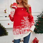 Women's red snowflake jacquard Christmas sweater - MRSLM