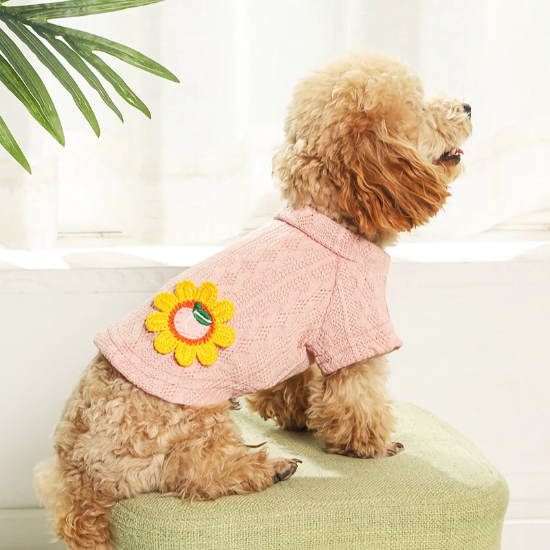 cozy knitted floral dog sweater, view 2 - MRSLM