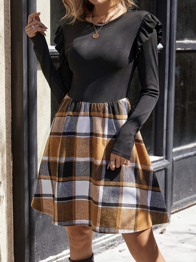 plaid long sleeve dress, view 6 - MRSLM