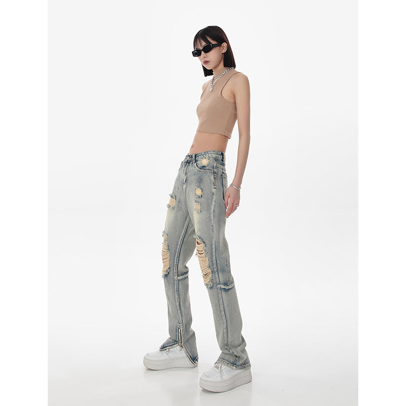 High waist ripped straight jeans for women, view 4 - MRSLM