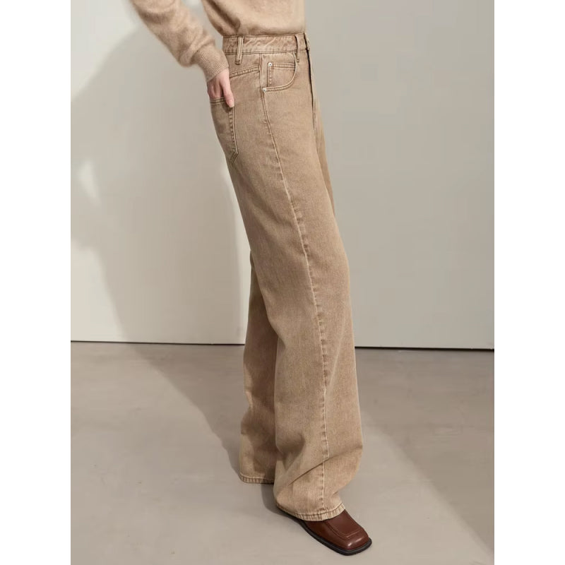 women's wide-leg cotton denim pants, view 3 - MRSLM