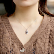 geometric black crystal silver pendant - MRSLM