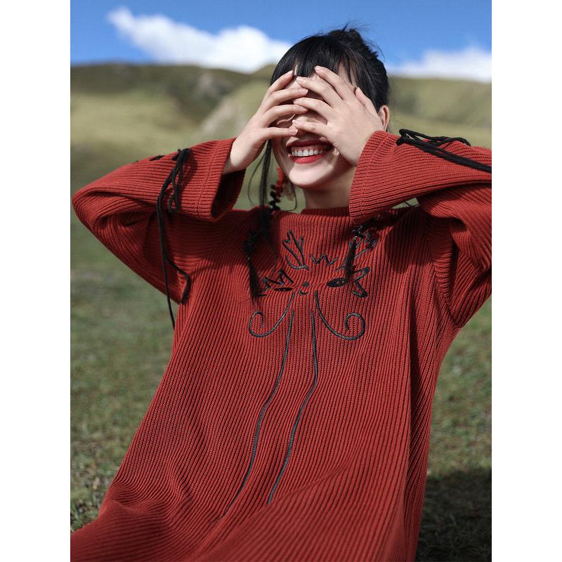 dragon embroidery knitted dress, view 7 - MRSLM