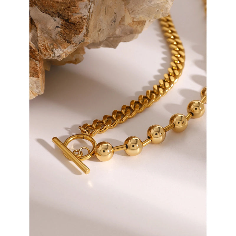 stainless steel mixed bead and smooth chain necklace, view 6 - MRSLM